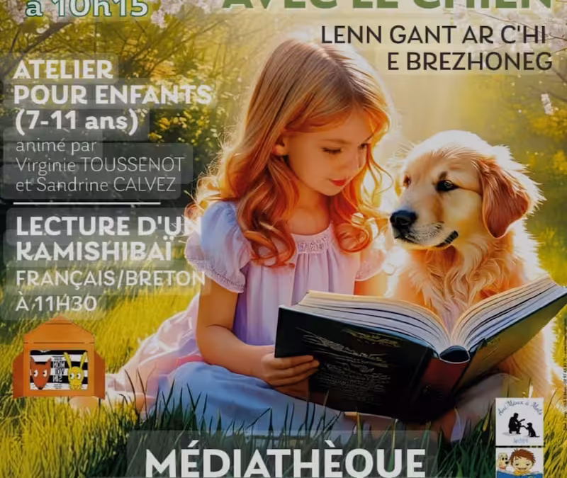 affiche atelier lire le breton avec un chien à Languidic