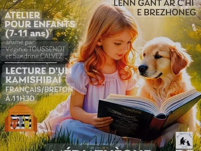 affiche atelier lire le breton avec un chien à Languidic